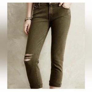 Excellent used condition MOTHER “The Dropout” jeans in moss green, size 24.